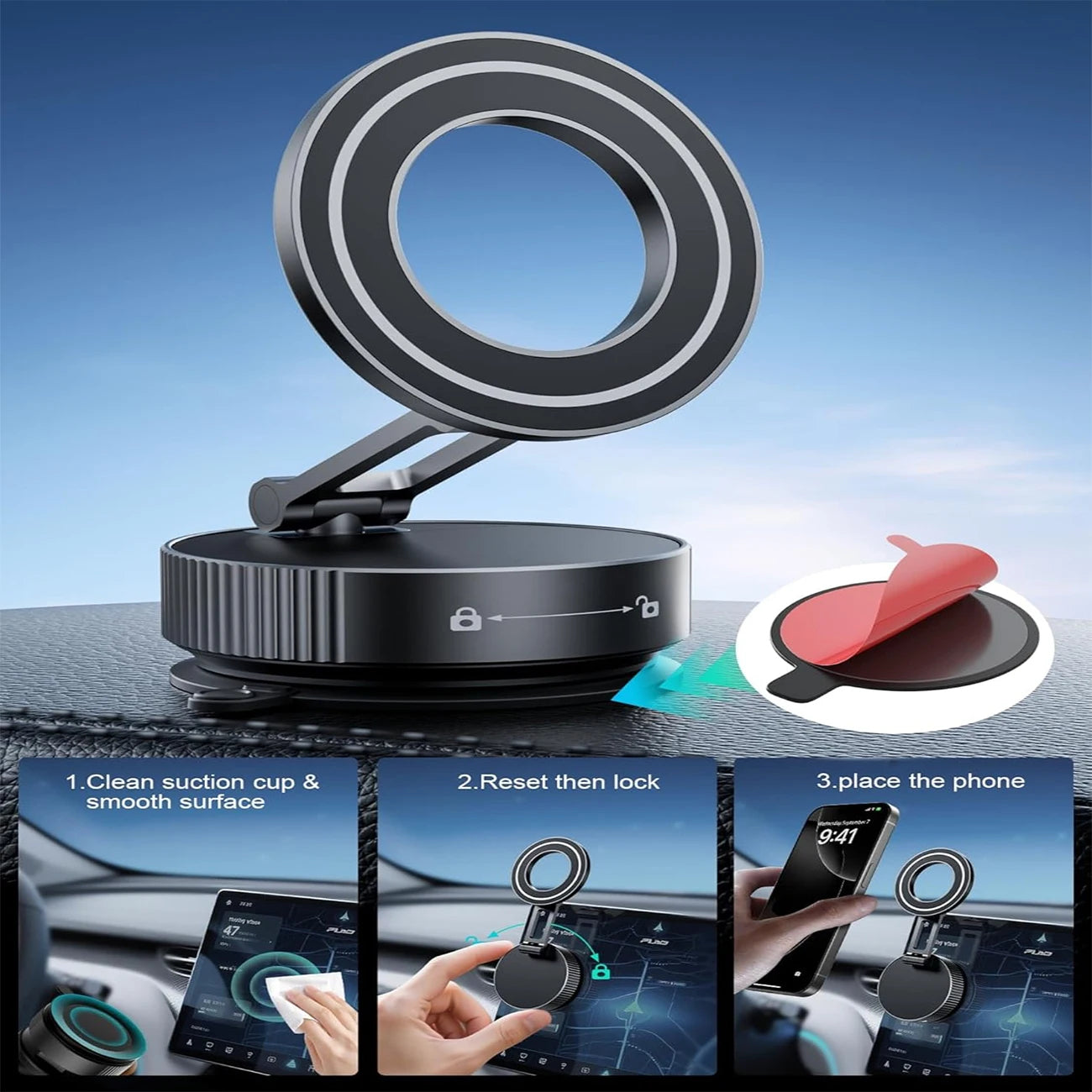 Foldable Vacuum Magnetic Car Phone Holder