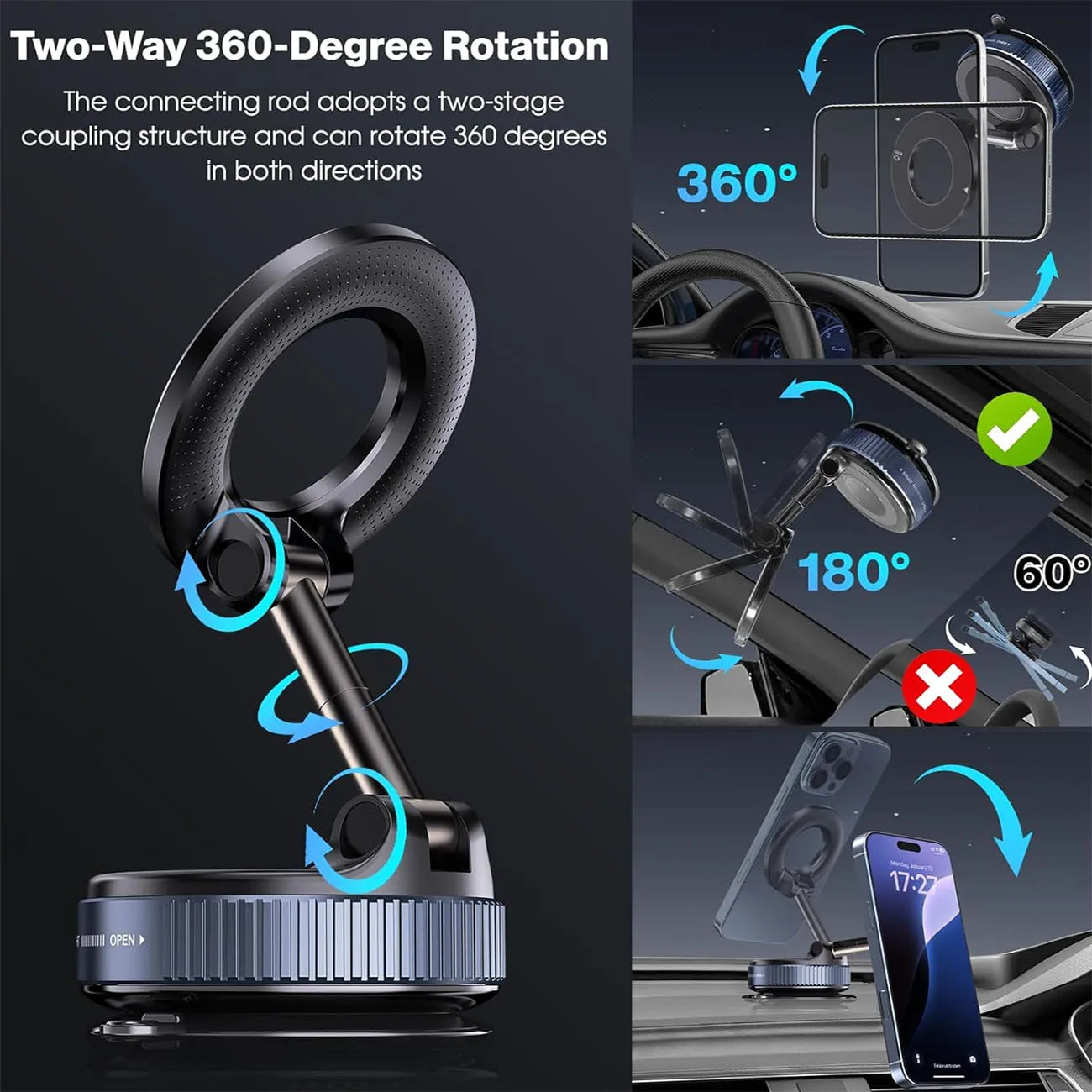 Foldable Vacuum Magnetic Car Phone Holder