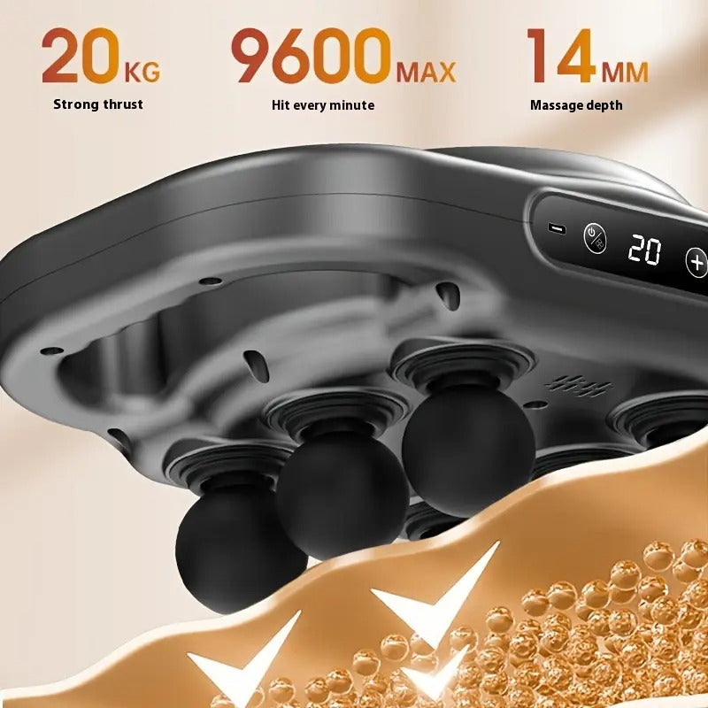 6-Head Fascia Massage Gun | 9 Modes | 9 Intensities | USB Rechargeable | Quiet | Powerful